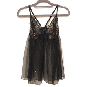 Victoria’s Secret Sheer Black Lace Mesh Babydoll Large New